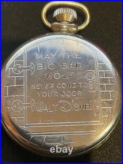 Ingersoll Disney Big Bad Wolf Pocket Watch USA Vintage Rare Collectible