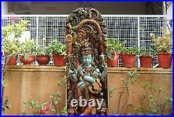Krishna Statue Big Hindu God Wooden Sculpture Rare Idol Home Decor Figurine 5ft
