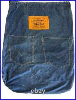 Levi Strauss RARE Vintage Denim Drawstring Bag Laundry Levi Big E Label