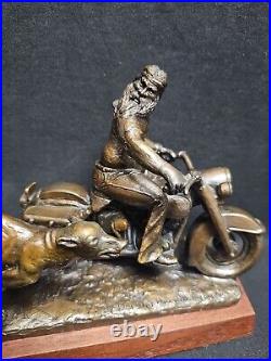 Limited Edition Bronze Harley Davidson Statue Rare Run With Big Dog'92 64/1500