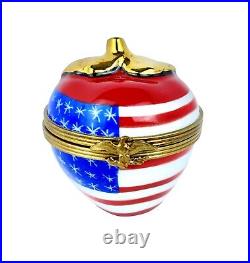 Limoges Big Apple American Flag Trinket Box New France Rare Mint
