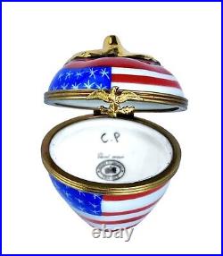 Limoges Big Apple American Flag Trinket Box New France Rare Mint