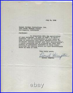 Lionel Hampton jazz contract signed autograph 1948 MGM rare radio big band