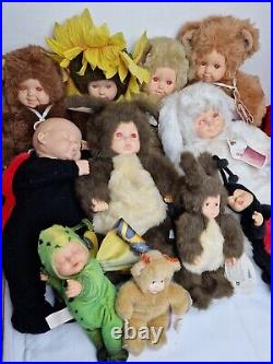 Nne Geddes dolls lot of 11 collection RARE pink eyes big and small dolls