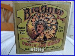 Old Rare Complete Big Chief R. E. Tongue Fruit Jar Rings Box Nice Graphics