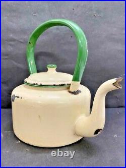 Old Vintage Rare Porcelain Enamel Iron Big Size Tea Kettle / Pot, Collectible