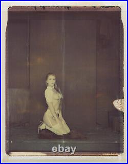 Polaroid Rare Big 10x8 Photo Girl kneeling White Stockings Semi Nude 515