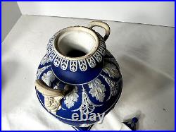 RARE 1891 WEDGWOOD DARK BLUE DANCING HOURS URN WithLID & HANDLES LOVELY