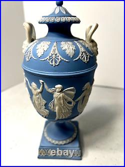 RARE 19th CENTURY WEDGWOOD BLUE DANCING HOURS URN WithLID & HANDLES NICE