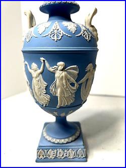 RARE 19th CENTURY WEDGWOOD BLUE DANCING HOURS URN WithLID & HANDLES NICE