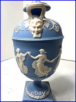 RARE 19th CENTURY WEDGWOOD BLUE DANCING HOURS URN WithLID & HANDLES NICE