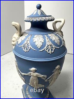 RARE 19th CENTURY WEDGWOOD BLUE DANCING HOURS URN WithLID & HANDLES NICE