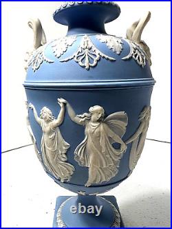 RARE 19th CENTURY WEDGWOOD BLUE DANCING HOURS URN WithLID & HANDLES NICE