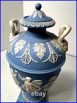 RARE 19th CENTURY WEDGWOOD BLUE DANCING HOURS URN WithLID & HANDLES NICE