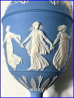 RARE 19th CENTURY WEDGWOOD BLUE DANCING HOURS URN WithLID & HANDLES NICE