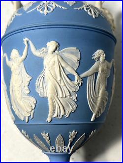 RARE 19th CENTURY WEDGWOOD BLUE DANCING HOURS URN WithLID & HANDLES NICE