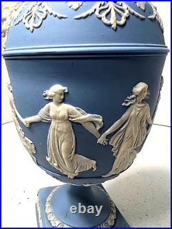 RARE 19th CENTURY WEDGWOOD BLUE DANCING HOURS URN WithLID & HANDLES NICE