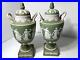 RARE 19th CENTURY WEDGWOOD GREEN DANCING HOURS URNS #1202 PAIR ONE A/F