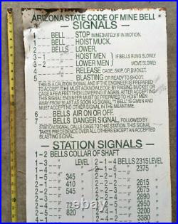 RARE ARIZONA BELLS BELL SIGNALS MINE METAL SIGN ANTIQUE OLD MINING BIG 46 x18