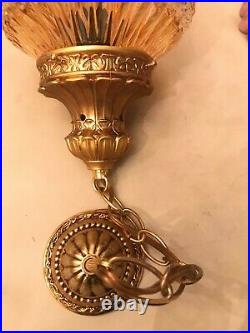 RARE Antique BEAUTIFUL Hanging Chain Lamp Big Crystal Carnival Glass Pendant