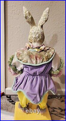 RARE Big Rabbit Figurine Velvet suited Statue. Cloth and ceramic