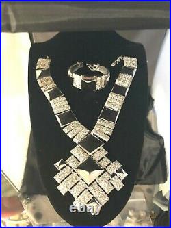 RARE Monet Signed Pas D'Or Collection 70's Big Geometric Necklace & Bracelet