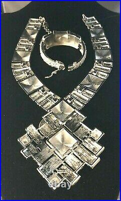 RARE Monet Signed Pas D'Or Collection 70's Big Geometric Necklace & Bracelet