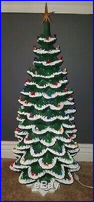 RARE VINTAGE LARGE 34 Atlantic Mold Ceramic Christmas Tree Flocked Light Up BIG