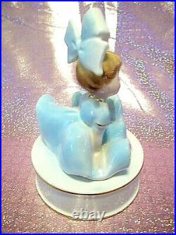 RARE VTG Inarco Blue Big Bow Girl Angel Bloomer Trinket Box Figurine