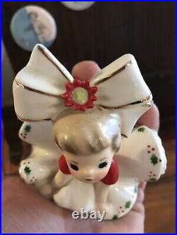 RARE VTG Inarco Christmas Poinsettia Big Bow Girl Angel Bloomer Figurine