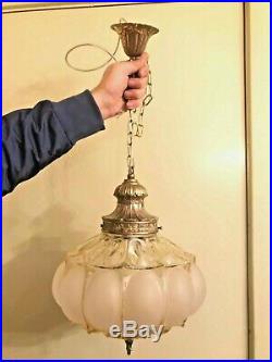 RARE Vintage BEAUTIFUL Hanging Chain Lamp w. Big AMAZING Crystal Pendant Glass