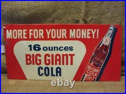 RARE Vintage Big Giant Cola Embossed Sign Antique Beverage Drink 10645