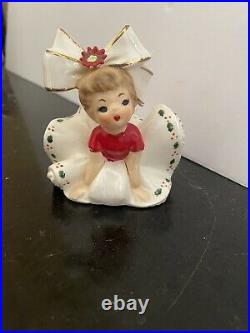 RARE Vintage Inarco Christmas Poinsettia Big Bow Girl Angel Bloomer Figurine