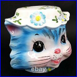 RARE Vintage Lefton Miss Priss Ceramic Coin/Piggy Bank Blue Cat Kitty Big Eyes
