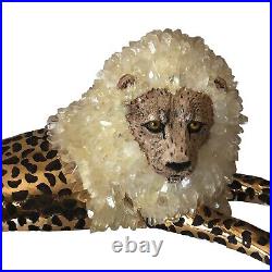 RARE Vintage MCM Big Cat Figurine Sculpture Cheetah Lion Crystal Mane 20