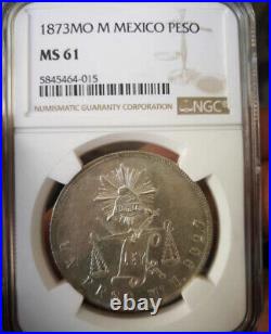 Rare 1873 Mo M Mexico Silver Coin NGC MS61 Big Eagle Collection