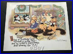 Rare 1933 Walt Disney Studio Christmas Card 30s Mickey Mouse 3 Pigs Big Bad Wolf