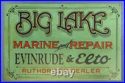 Rare 1950s Original Vintage Big Lake Marine & Repair, Evinrude Elto Dealer Sign