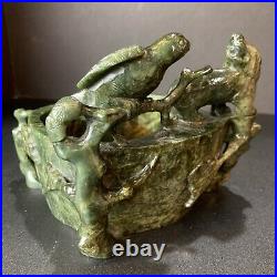 Rare 3 Lbs Big California Nephrite Emerald Jade Hand Crafted Cigarette Jar
