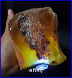 Rare 490 Gr Big Natural Amber Trapped Water Formation, Clear Light Yellow