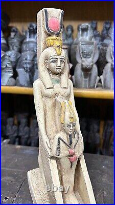 Rare Ancient Egyptian Antiquities Rare Big Statue of Goddess Isis with Osiris BC