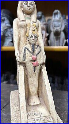 Rare Ancient Egyptian Antiquities Rare Big Statue of Goddess Isis with Osiris BC