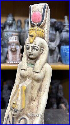 Rare Ancient Egyptian Antiquities Rare Big Statue of Goddess Isis with Osiris BC