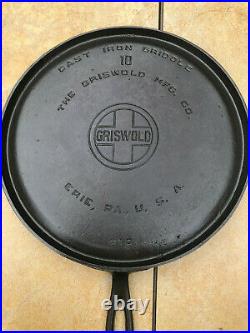 Rare Antique Griswold #10 Cast Iron Round Griddle #610 Big Block Logo Erie USA