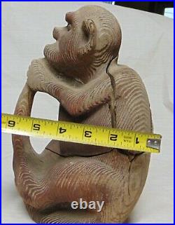 Rare BIG Monkey Scuplture wood and clay Monkey bitting His Own Tail Monkey King