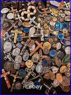 Rare Big Big And Pretty Lot Religious Medals & Crucifix French Antique 4-33