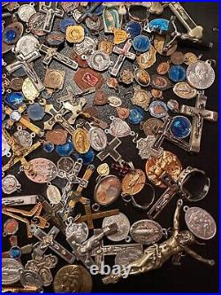 Rare Big Big And Pretty Lot Religious Medals & Crucifix French Antique 4-33