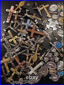 Rare Big Big And Pretty Lot Religious Medals & Crucifix French Antique 5