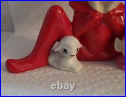 Rare Big Large Vintage Ceramic Elf Pixie With animal & baby Figurine