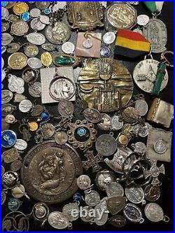 Rare Big Lot Religious Medals & 87 Rosaries Relic French Antique Rosary